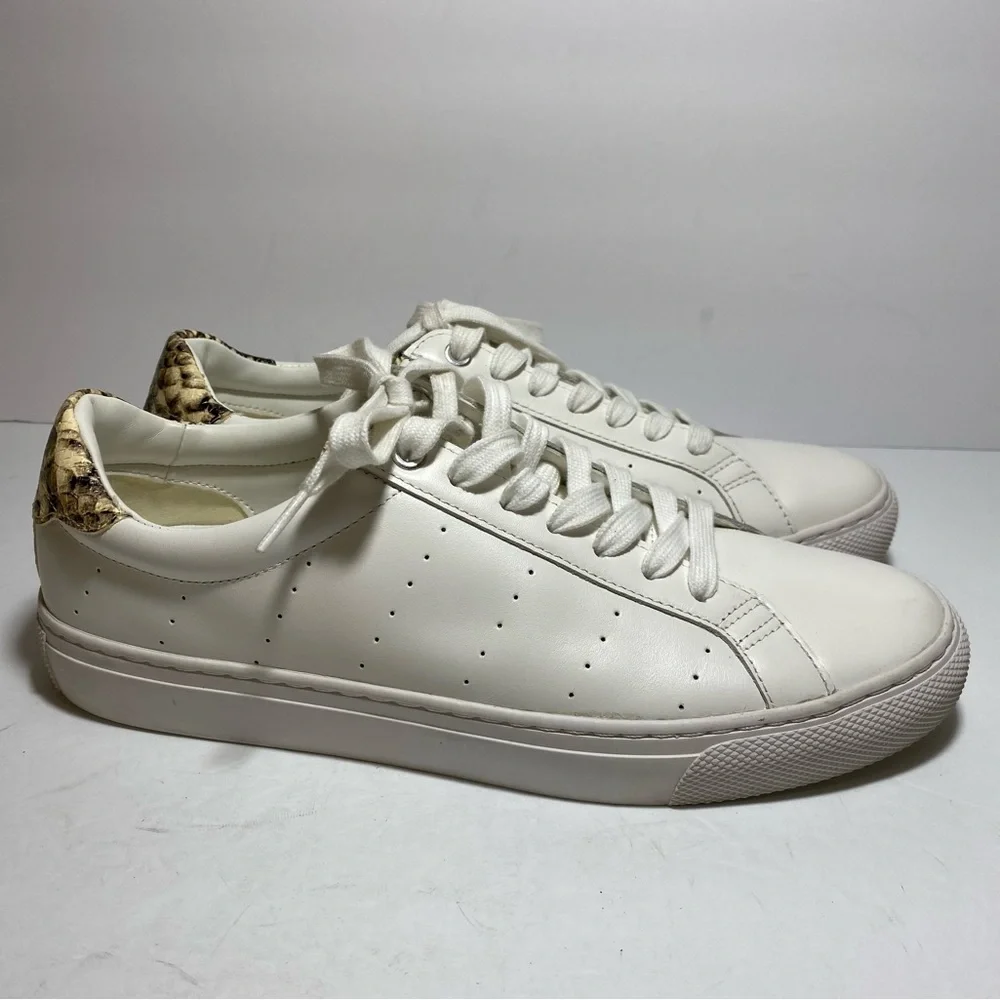 J.Crew Saturday Withe Leather Snake-Print Detail Sneakers Women’s Size 10